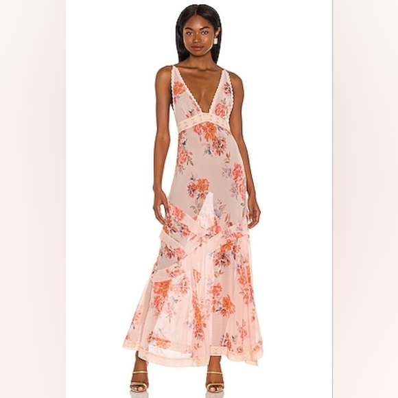 Free People Stay Awhile Maxi Dress in Peach Combo Size Medium - Picture 6 of 9